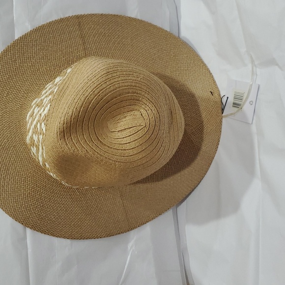 Joe's jean tan cream color block braided detail straw panama style hat new - Picture 9 of 11